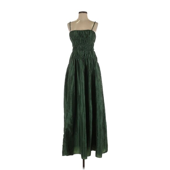 Jonathan Simkhai Stefanie Taffeta Pleated Emerald Gown 2 - Picture 6 of 11